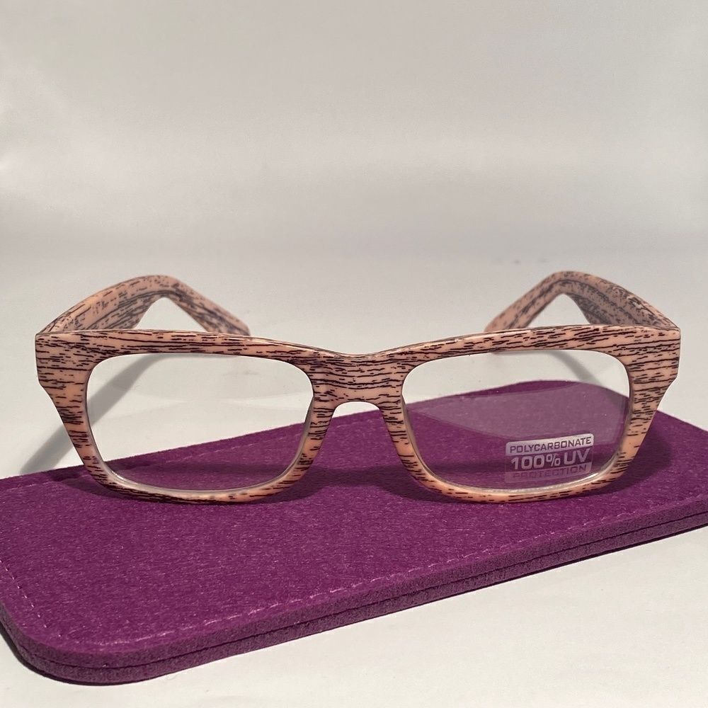 0725 Rectangular Sunglasses with a Wood Grain Print  NWT